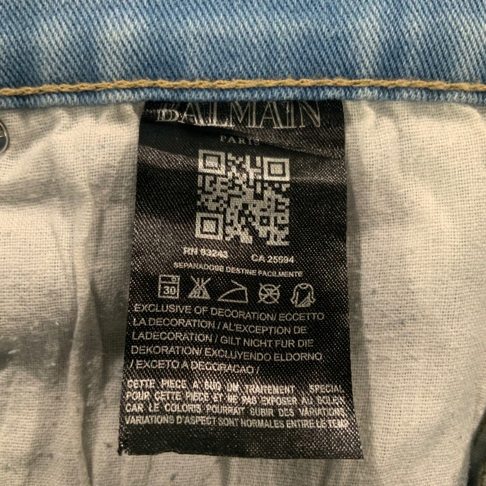 Balmain Light Blue Jeans 32 Button Zip Mid Rise Straight Monogram Back Pockets - Picture 9 of 10